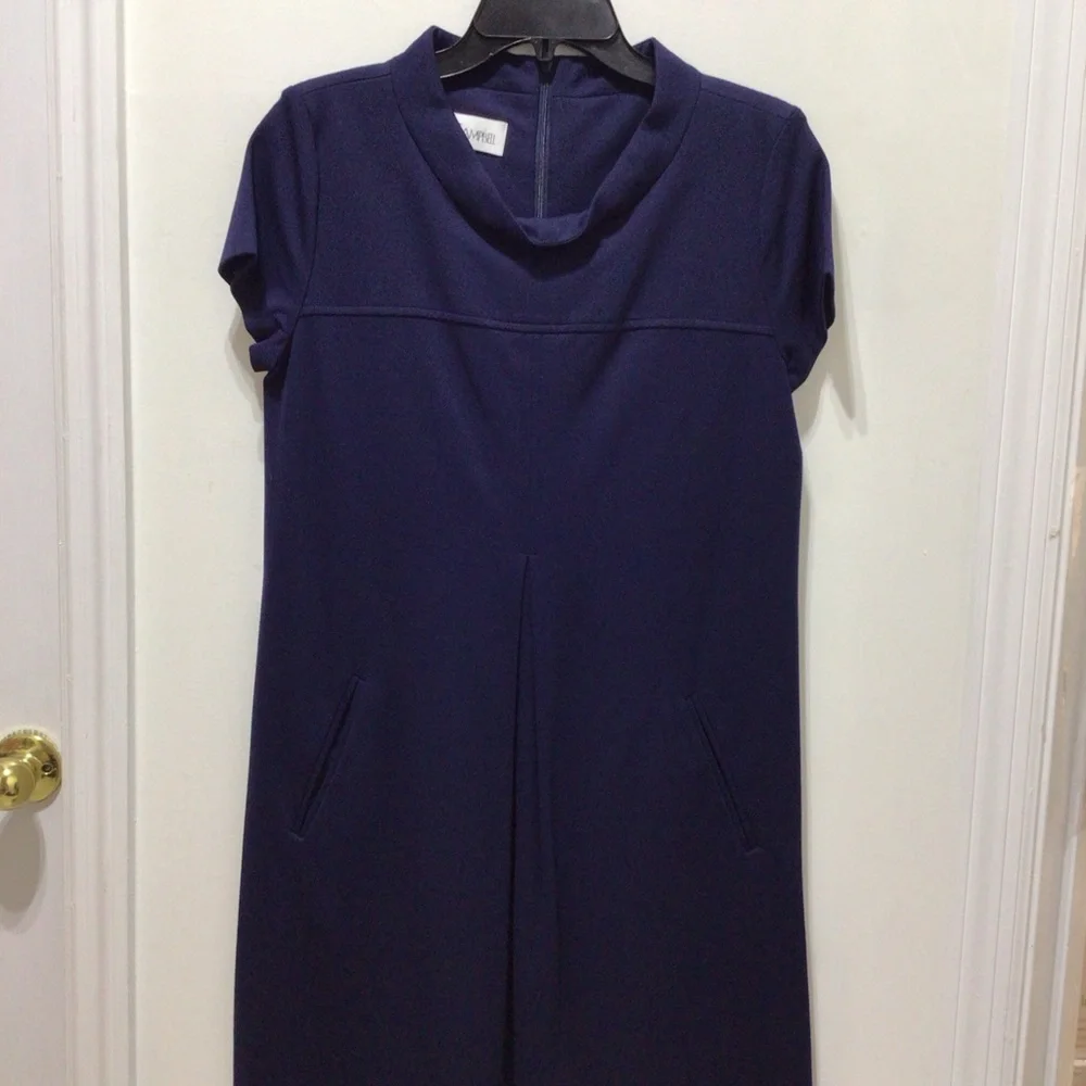 SARA CAMPBELL SIZE SMALL NAVY BLUE PONTE KNIT SHIFT DRESS WITH POCKETS NEW - Picture 3 of 7